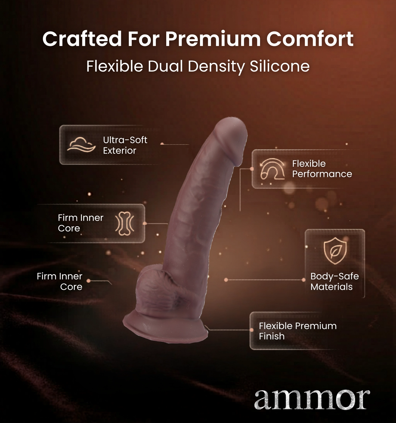 Power of Cock Dual Density Realistic 8″ Dildo (Brown)